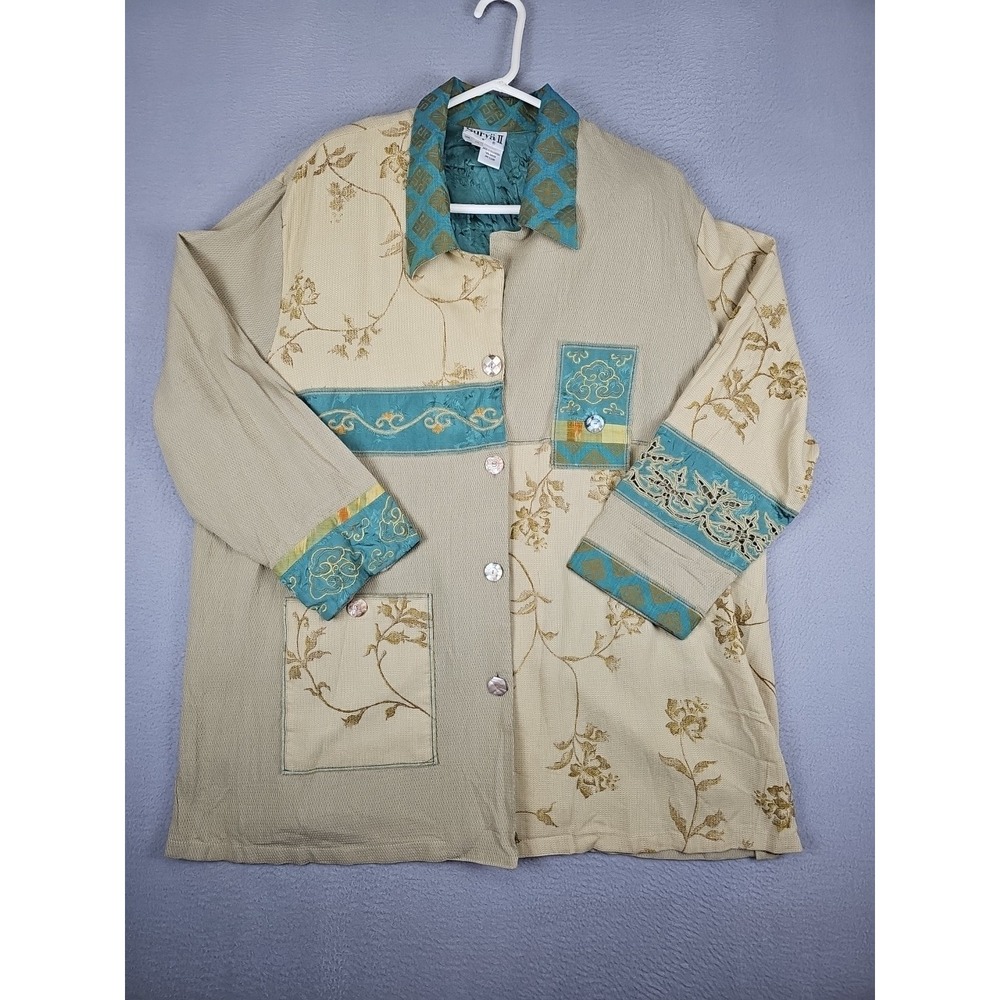 SURYA II Long Sleeve Button-Up Blouse Top Size 2X Floral Art to Wear Rayon BOHO